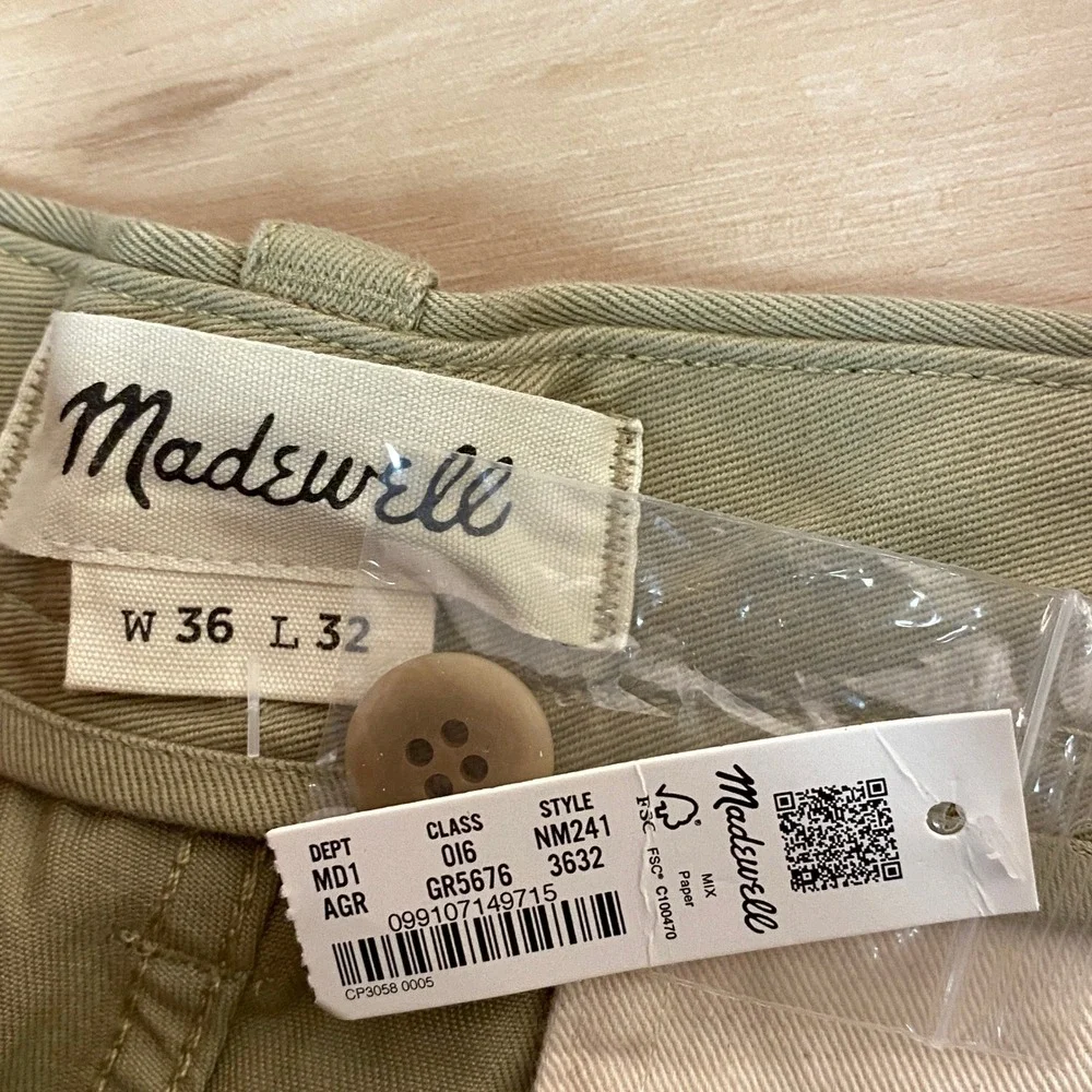 Madewell‎ Mens Cargo Pants Olive Green Khaki 100% Cotton Size 36x32